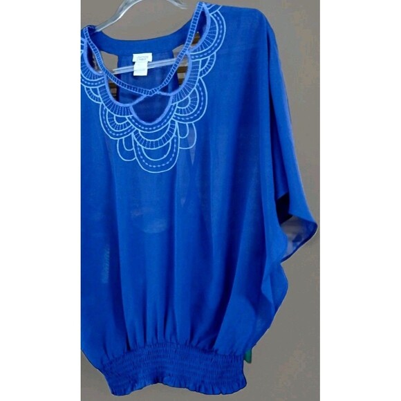 Charming Charlie Women's M Royal Blue Embroidered Blouse Semi Sheer Boho Chic - Picture 3 of 8